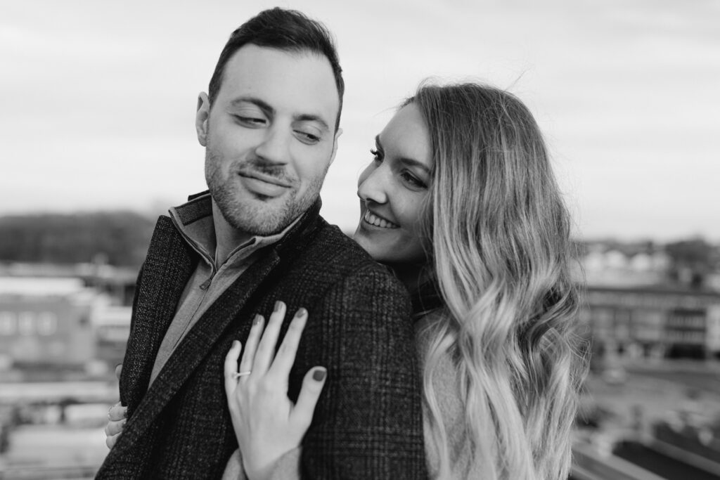 black and white close up engagement photos in roanoke