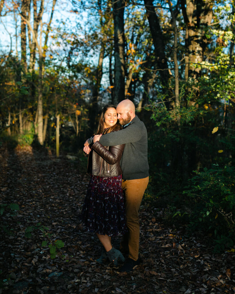 couple at sunset at mill mountain star in roanoke