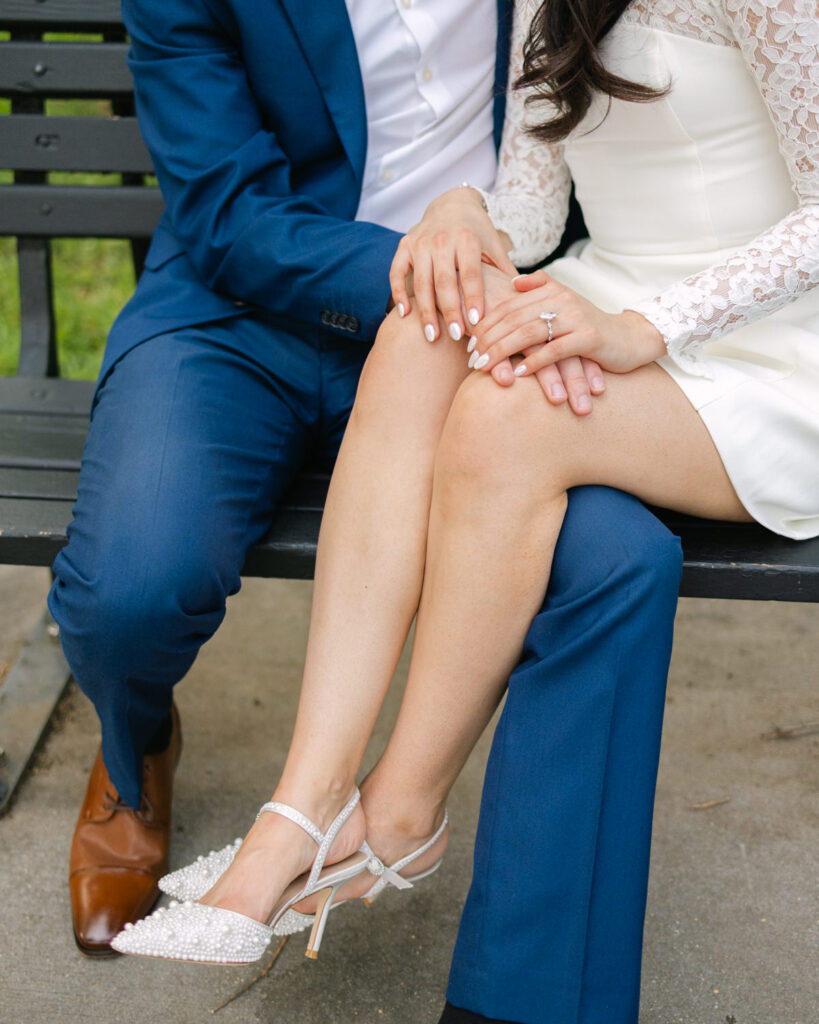 close up of shoes and rings for engagement photos
